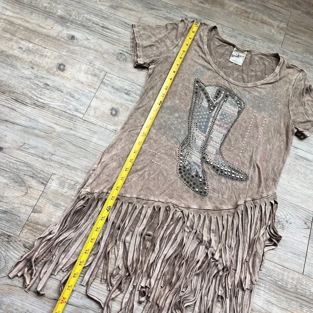 Vocal USA Cowboy Fringe Gem Top Western Rhinestone Boot Graphic Affliction M L - Picture 7 of 10